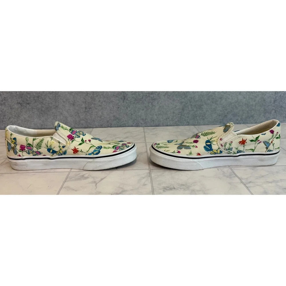 Vans Classic Slip-On Cream/Yellow Butterfly Floral Canvas Shoes Womens 6.5